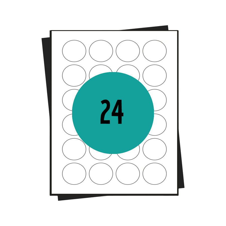 A4 stickervellen, 24 per vel, 40 mm rond, wit, permanent - 100 vellen
