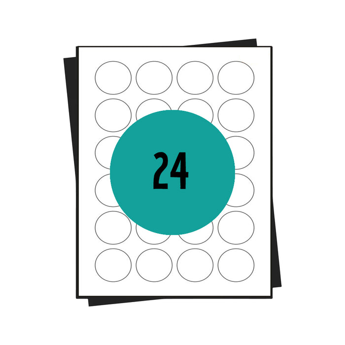 A4 stickervellen, 24 per vel, 40 mm rond, wit, permanent - 100 vellen