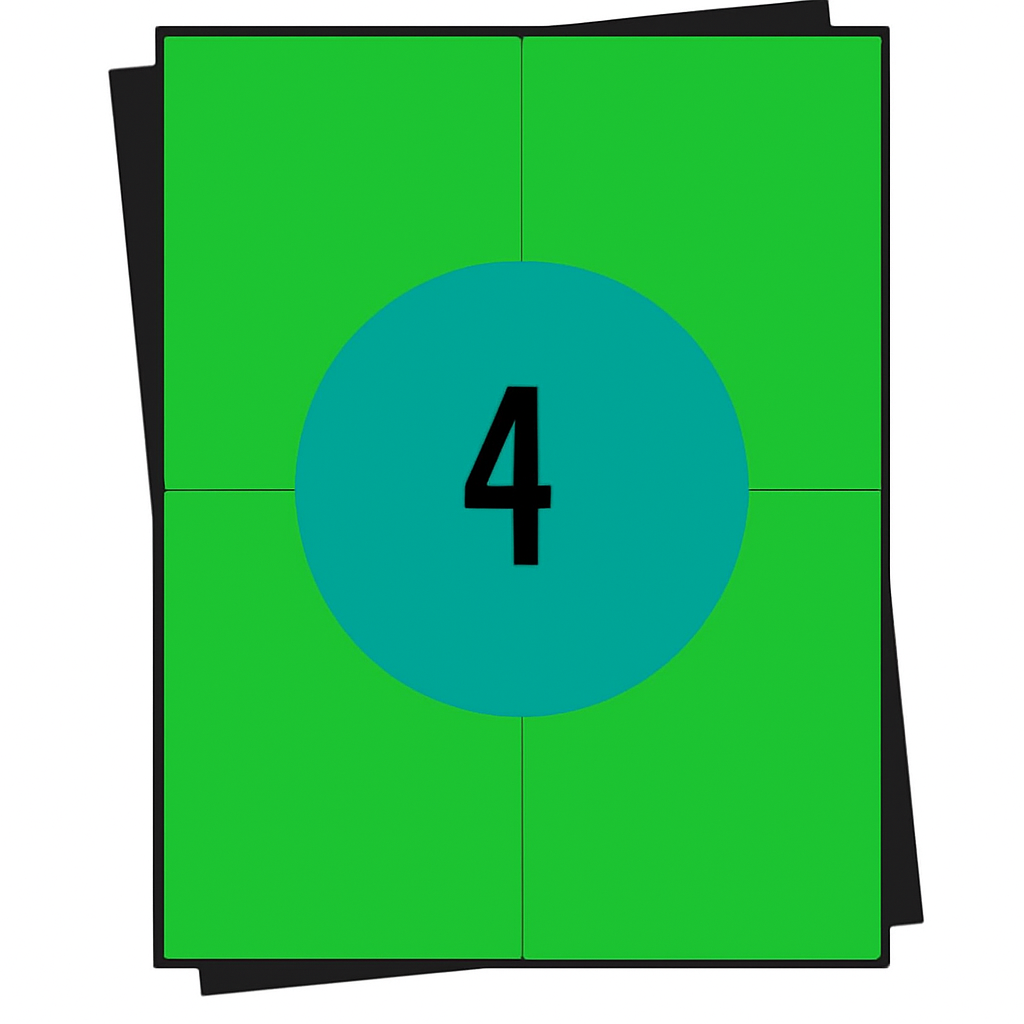 A4 stickervellen groen,  4 per vel, 105 x 148 mm, permanent - 100 vellen