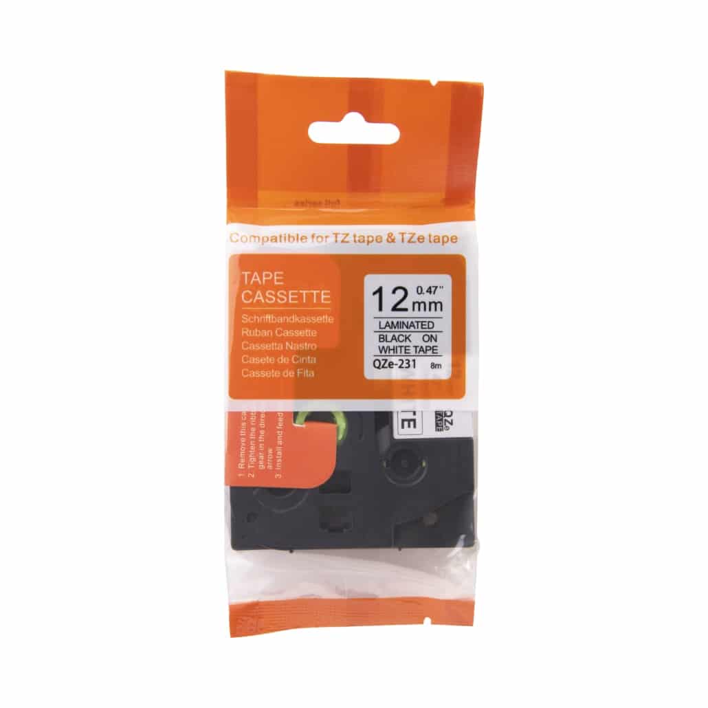 Brother compatible TZe-S231 extra klevend tape zwart op wit 12 mm x 8 m