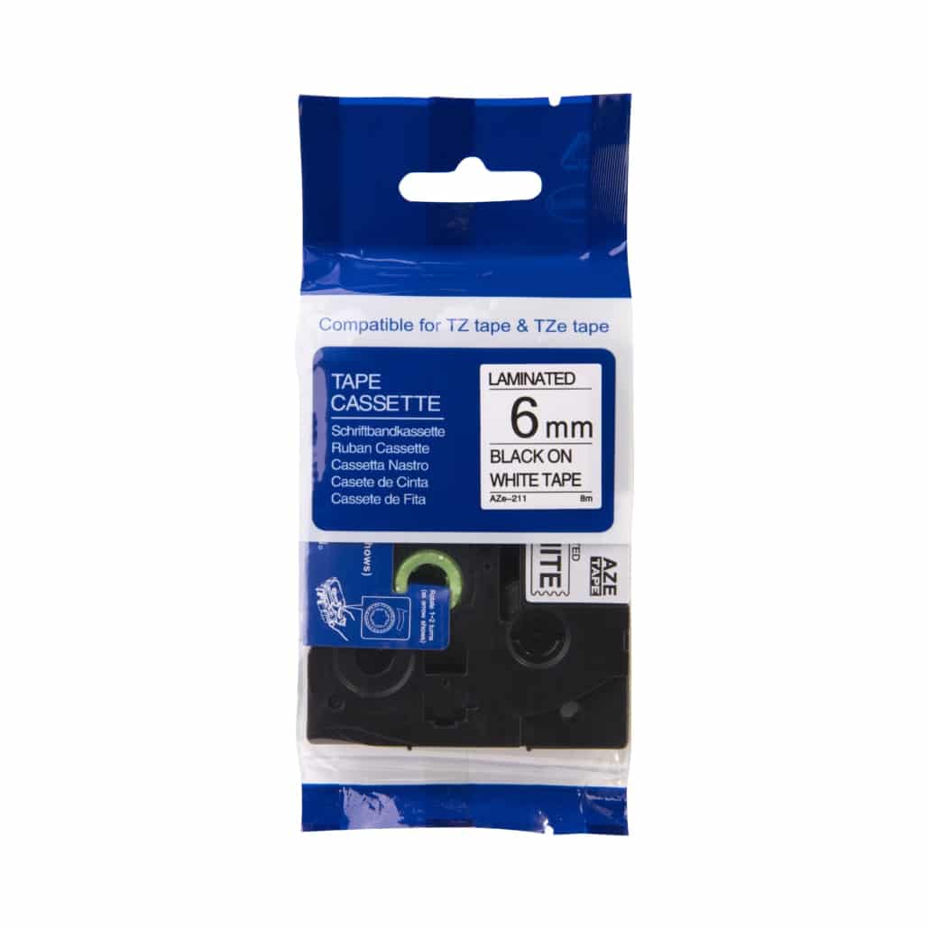 Brother Compatible TZe-211 tape zwart op wit 6 mm x 8 m